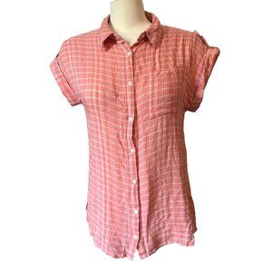 Como Vintage Button Down Shirt Sz Small Orange Plaid Womens Shirt